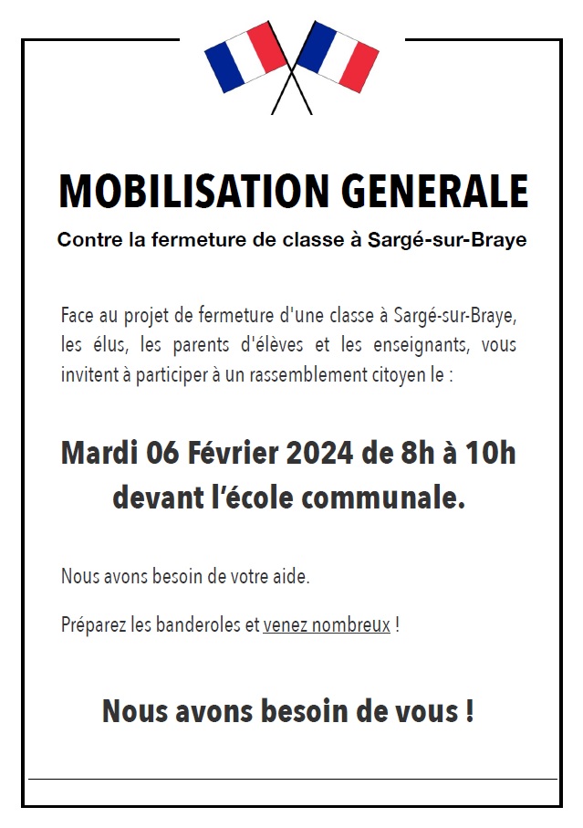 mobilisation générale école de Sargé sur Braye